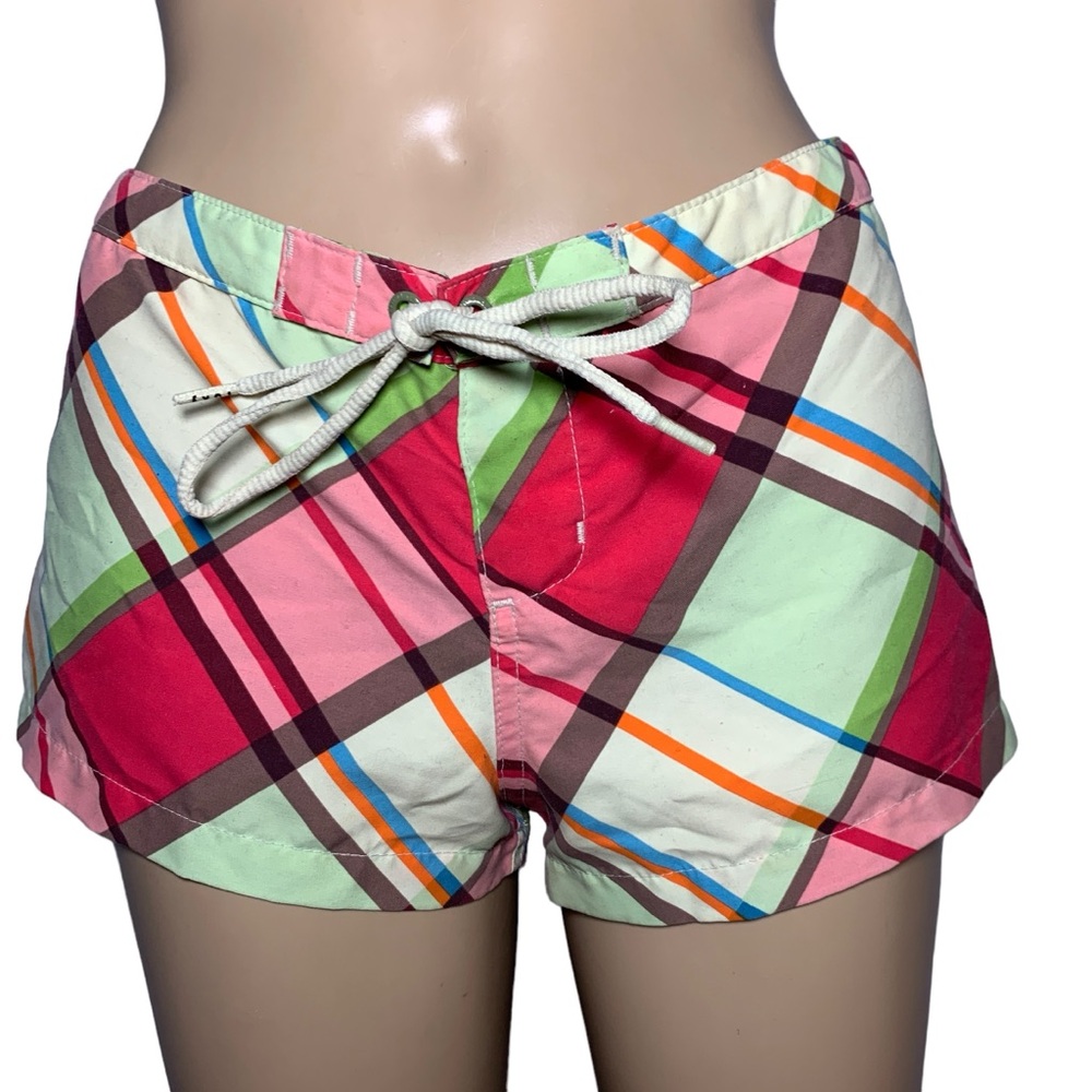 Vintage Quicksilver Roxy Short Board Shorts Plaid Pink Sz 7